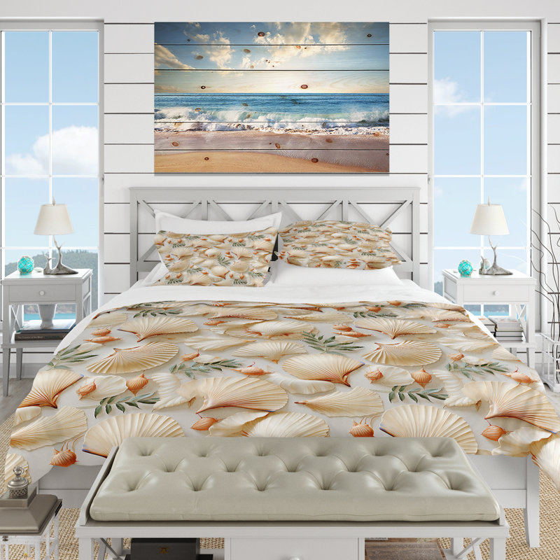 Vintage Seashells Tropical Pattern II Geometric Shapes Duvet Cover, King Duvet Cover + 2 King Shams