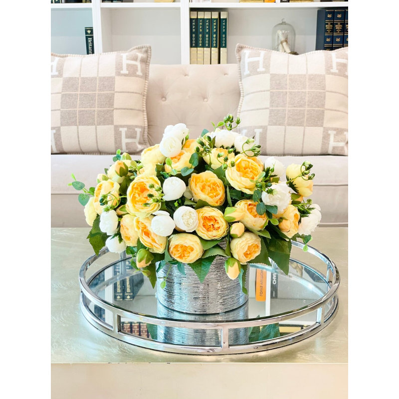 Arrangement moderne de pivoines jaunes modernes - pivoines en soie artificielles pour la décoration intérieure