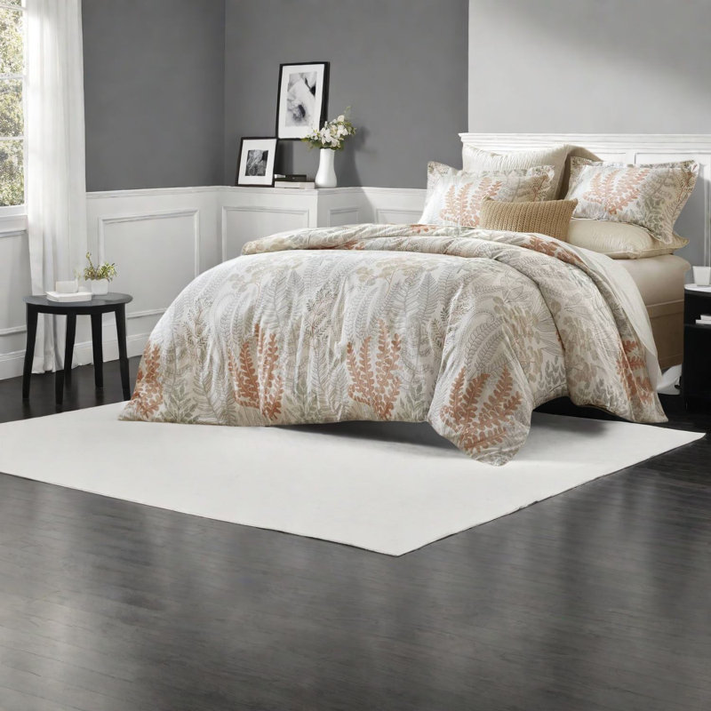 Ensemble de literie 3 pièces de luxe, satin de coton à 100%, imprimé botanique, très grand