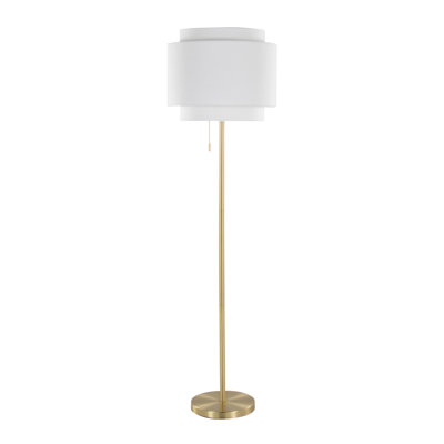 Tier 64" Contemporary Metal Floor Lamp in Gold Metal with Off-White Linen Shade