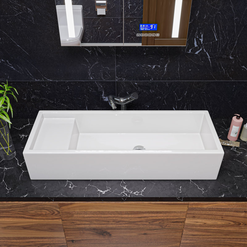 Alfi Brand 14.6'' Fireclay Rectangular Bathroom Sink, White
