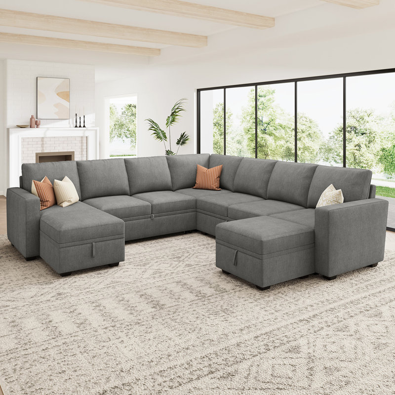 Canapé-lit modulaire avec repose-pieds Caren, Mélange de polyester gris
