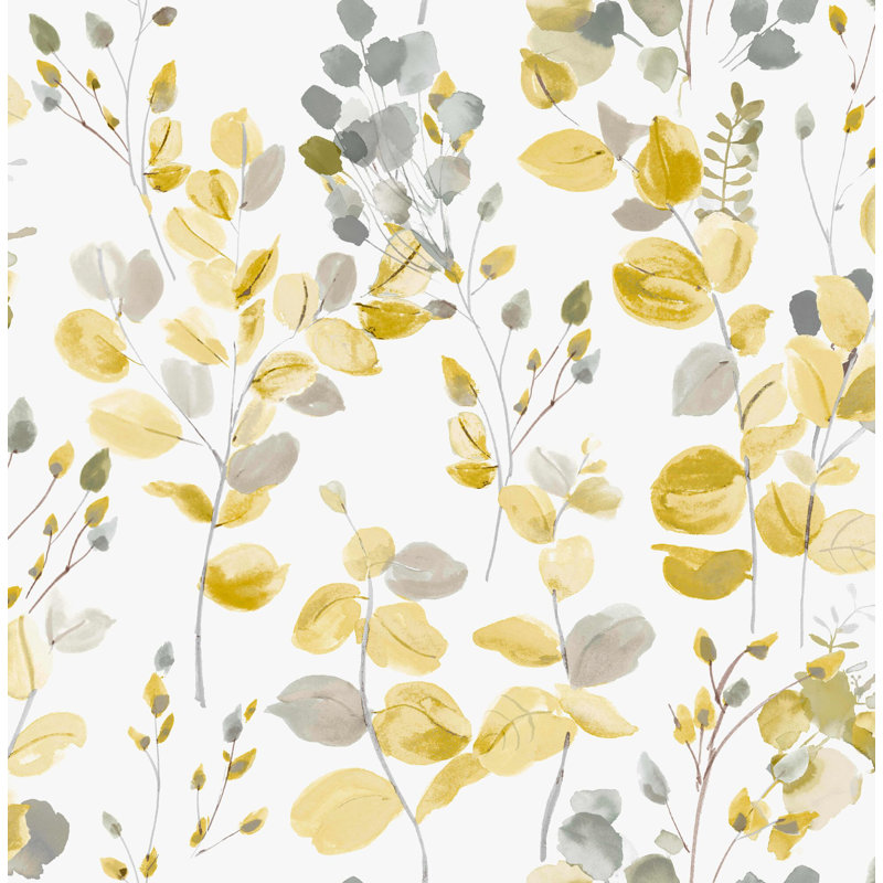 Fresco Watercolour Leaves Ochre Wallpaper