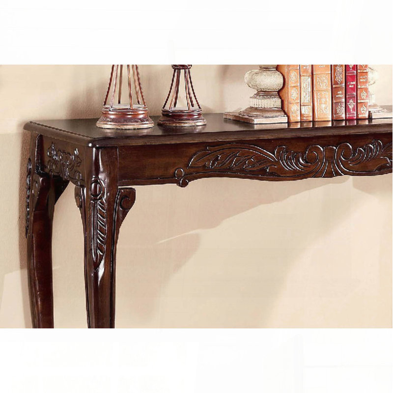 Table de canapé traditionnelle avec pieds en cabriole et motif complexe - Cerisier foncé