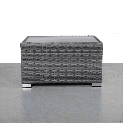 Table d'appoint à lattes mixtes grises avec plateau en aluminium - entièrement assemblée