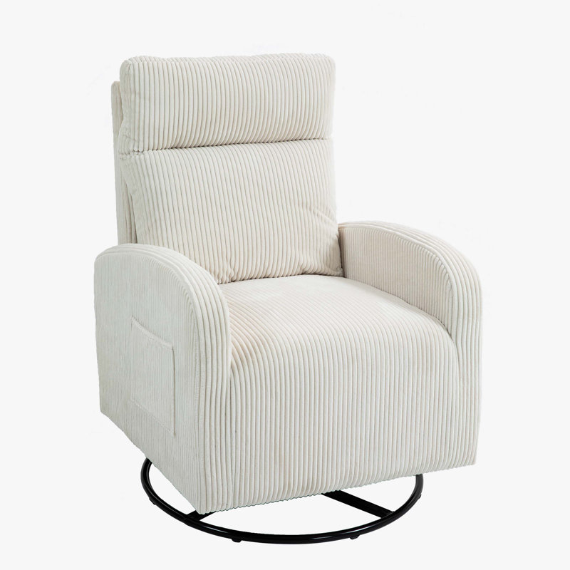 Upholstered Swivel Glider Rocking Chair, Beige Corduroy