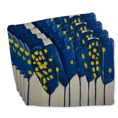 Abstract Blue Flowers Braided Polyester Placemats | Set of 4