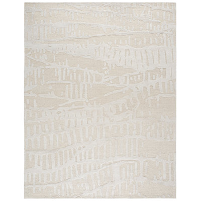 Mykonos 407 Hand Tufted Wool/Bamboo Silk Abstract Rug in Ivory/Beige