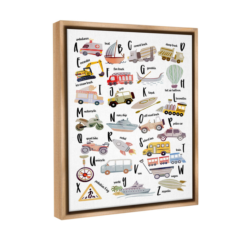 "Éducatif alphabet automobile" par Ziwei Li sur toile, Cadre flottant orme Montalcino, H 31 po x l 25 po