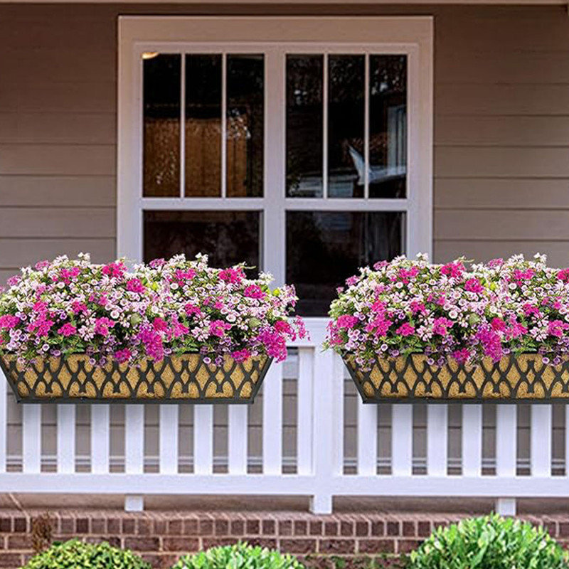 2 Pack Window Boxes Planters Railing Planter Box with Adjustable Brackets, for Porch Fence Patio Balcony with Coco Liners - Black