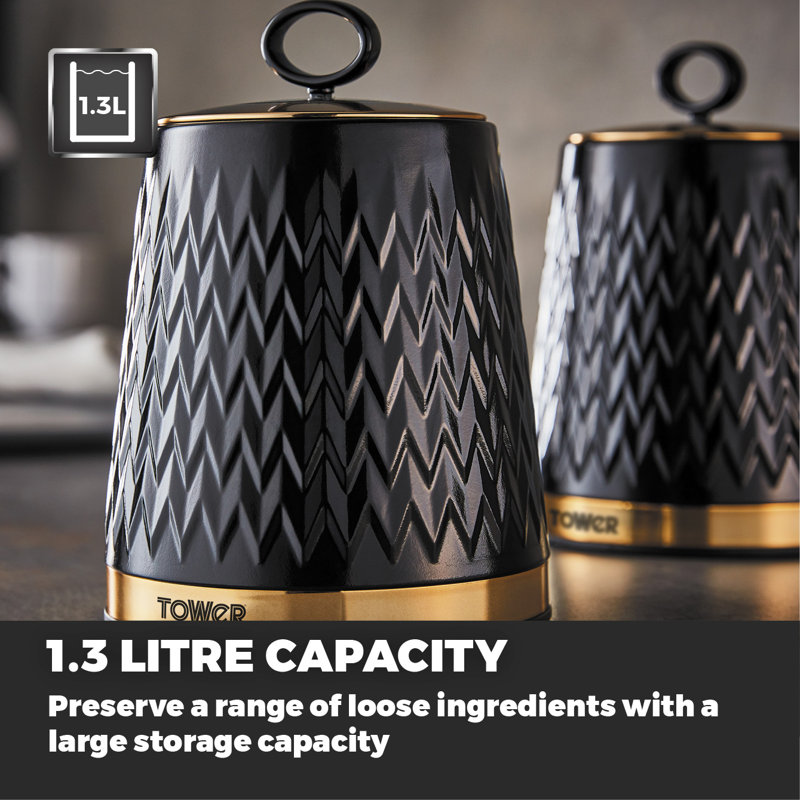 Tower Empire Storage Canisters for Tea Coffee Sugar, 1.3L, Black