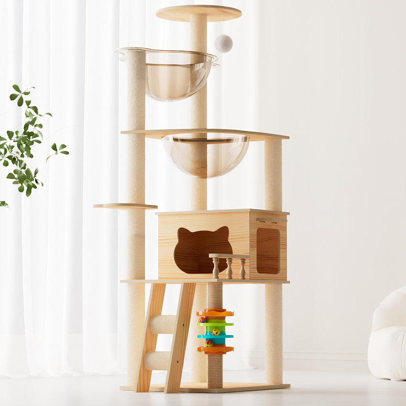Tour pour chat de 59 pouces pour félins d'intérieur, avec un design élégant, des poteaux à griffes recouverts et confortable