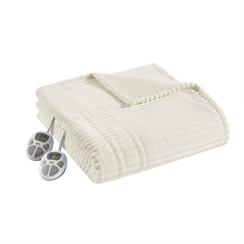 Couverture chauffante en peluche Serta, Double, Ivoire