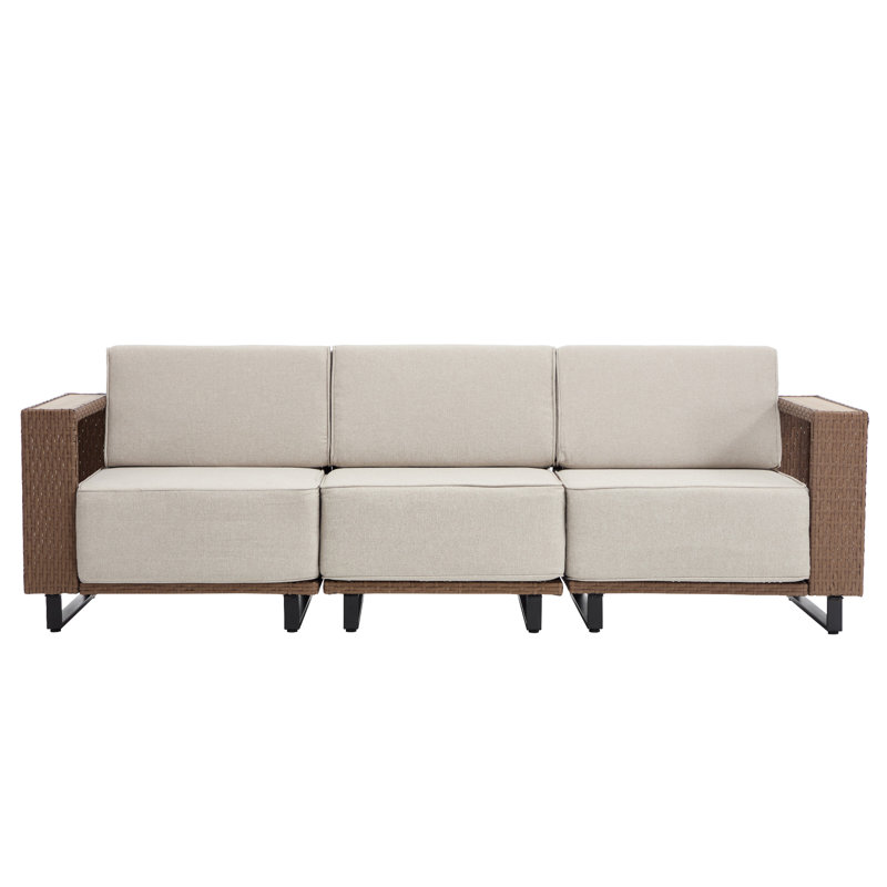 3Pieces Outdoor Sofa with Beige Cushions, Weather-Resistant Patio Sofa