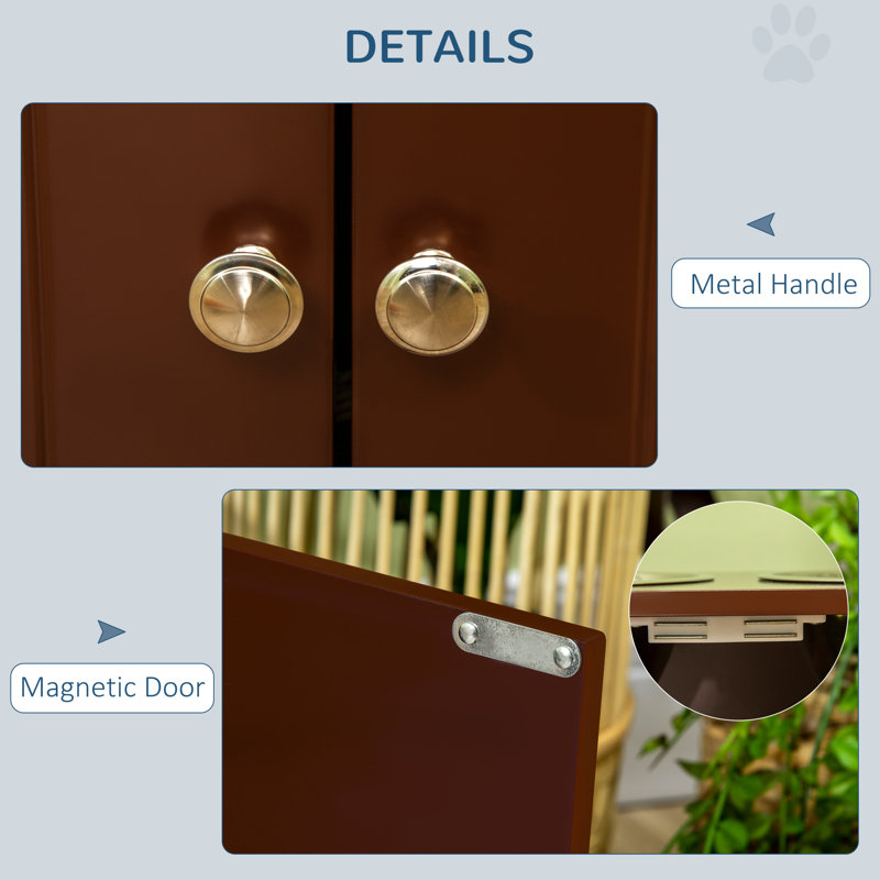 Brown Elevated Dog Feeding Station with Stainless Steel Bowls and Storage