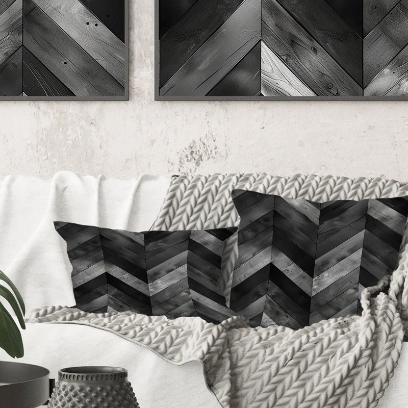 Coussin décoratif à chevrons gris foncé II, H 16 po x l 16 po