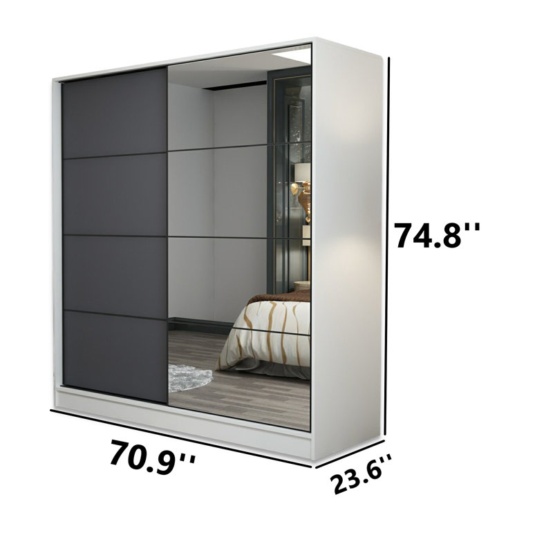 Armoire-penderie 2 portes avec 2 tiroirs, Blanc / gris anthracite