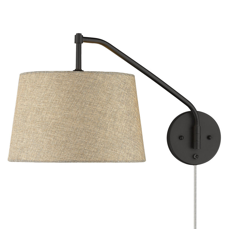 Swanage Steel Swing Arm Sconce, Matte Black, Natural Sisal
