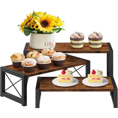Présentoir à petits gâteaux en bois brun rustique à 3 niveaux