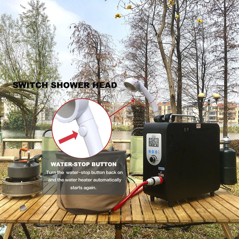 Chauffe-eau portatif à température contrôlée, douche extérieure autoportante en acier avec pomme de douche amovible