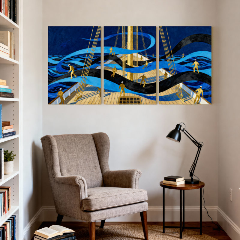 «Sailors On Ship Waves And Sky», ensemble de 3 impressions sur toile, H 18 po x l 36 po