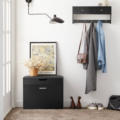 Étagère à chaussures étagère à chaussures étroite avec siège pliant rembourré pour petit espace, couloir, entrée, noir