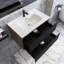 Grand meuble-lavabo de rangement mural moderne noir et noyer pré-assemblé avec lavabo en céramique intégré