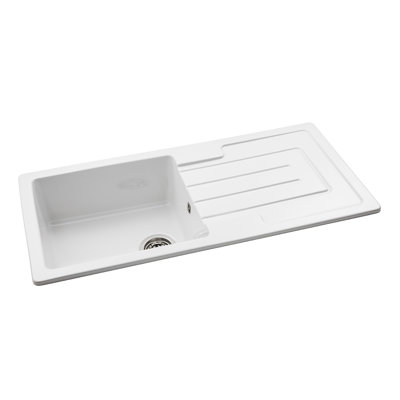 Abode Designs 500mm W Single Bowl Ceramic Drop-In Kitchen Sink with 2 Faucet Holes
