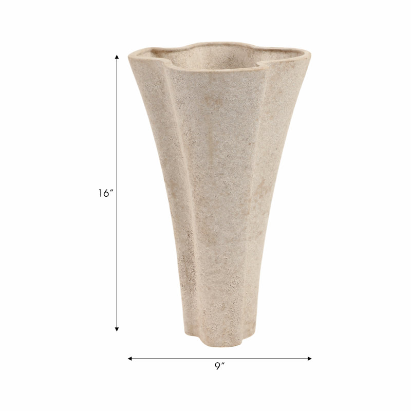 Earthenware Decorative Vase With Sculpted Wavy Design, 16" H x 9" W x 9" D