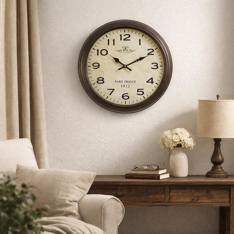 Horloge murale 16 po, brun antique, transitionnel | Idée cadeau