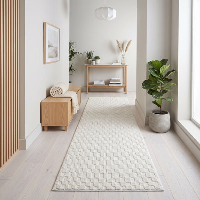 Tapis de corridor moderne texturé géométrique crème (2,6 pi x 9,8 pi)