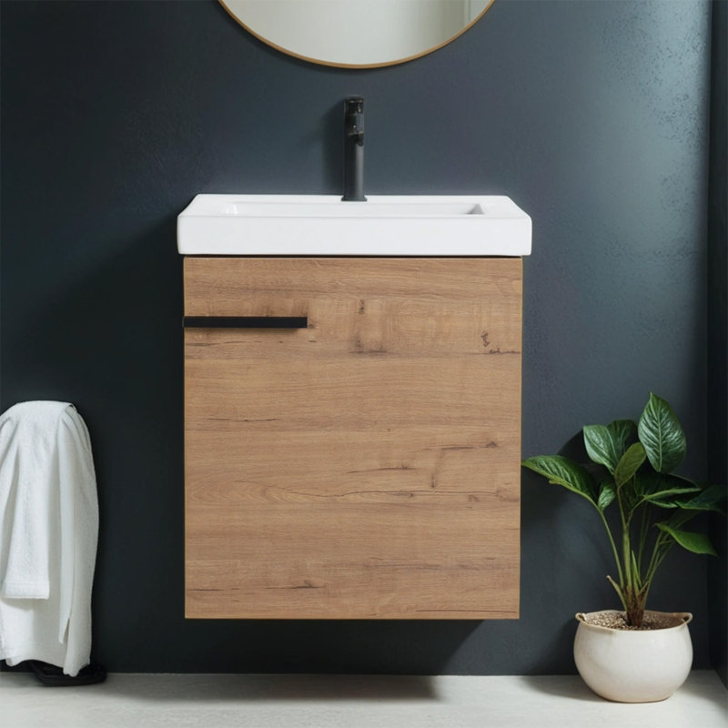Ensemble de meuble-lavabo simple mural 18 po Austyn, Brun clair