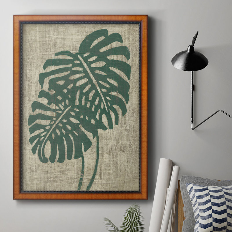 Toile encadrée de qualité supérieure vintage «Greenery I» prête à être accrochée, H 36 po x l 24 po, Structure miel et pacane
