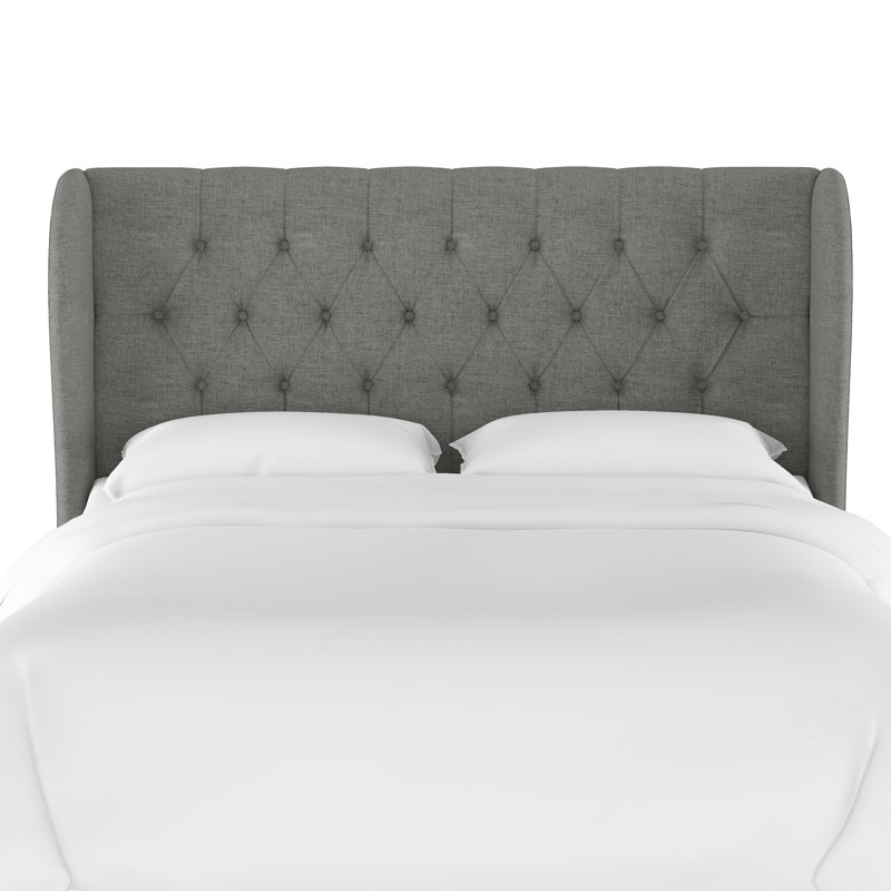 Tête de lit tapissier à oreilles Tomey, Très grand, Lin gris anthracite texturé Zuma