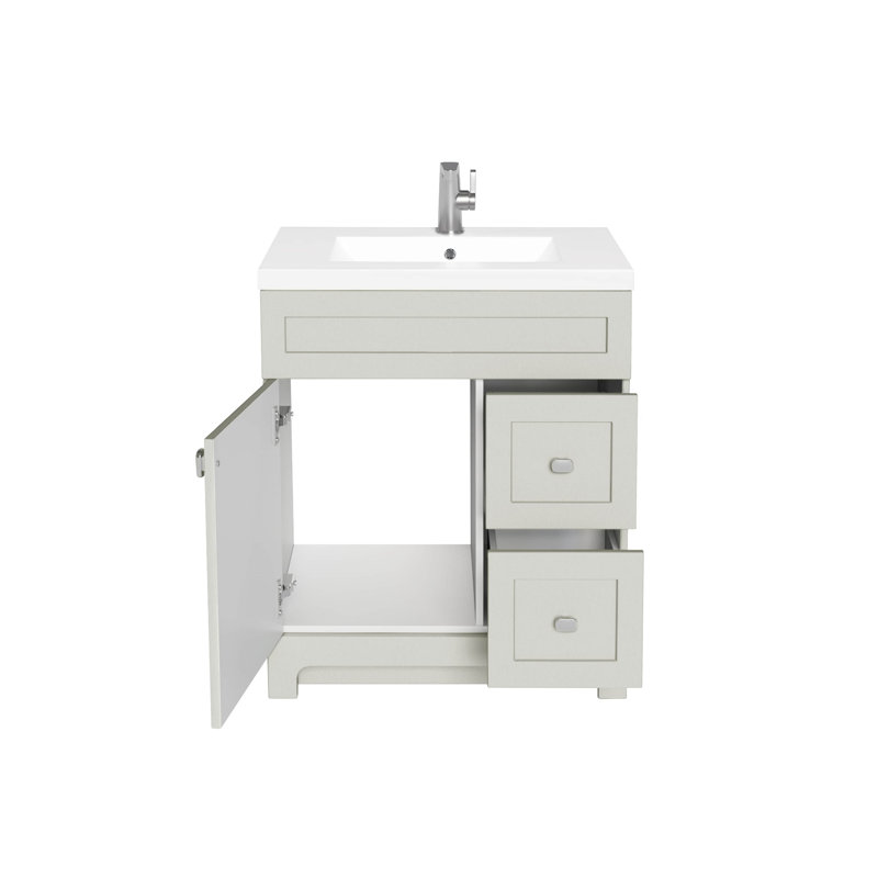 Meuble-lavabo autoportant avec plateau en marbre de culture et lavabo intégré Daisy, Gris saule, 30"