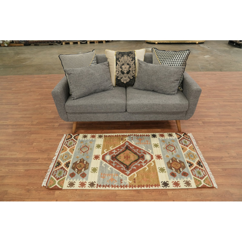 Tapis de style sud-ouest moderne réversible tissé à la main multicolore Kilim
