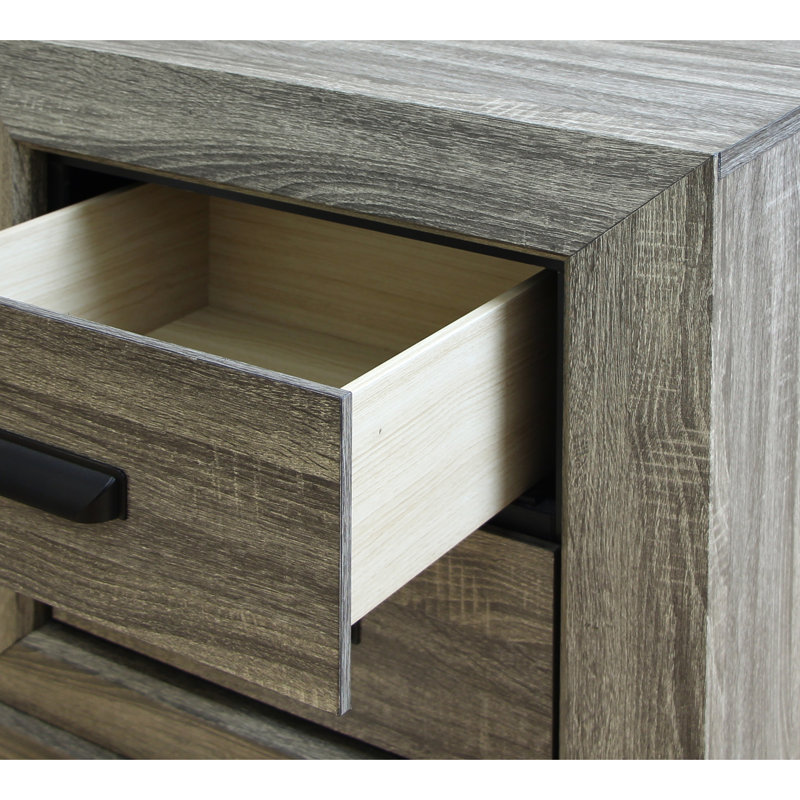 Table de chevet grise patinée - 2 options de rangement spacieuses, mécanisme de glissière centrale en métal, pieds Shaker classiques, placage de papier 3D, bordure, rangement fonctionnel de H 27 po x l 24 po x P 17 po, système de style Shaker