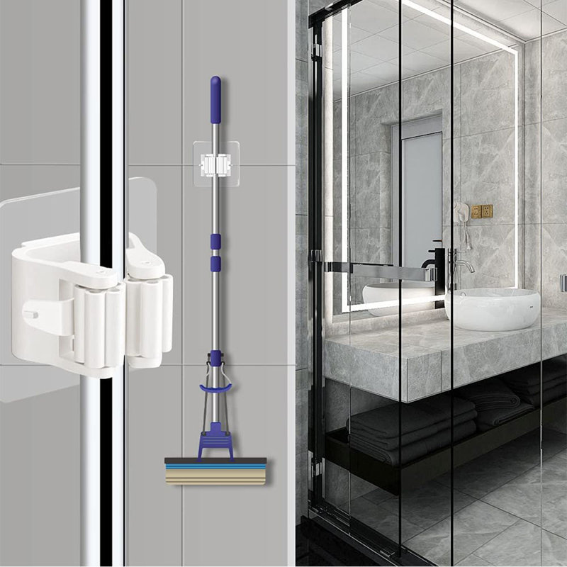 Broom and Mop Holder, White