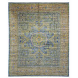 Hand Knotted Wool Area Rug in Blue And Yellow