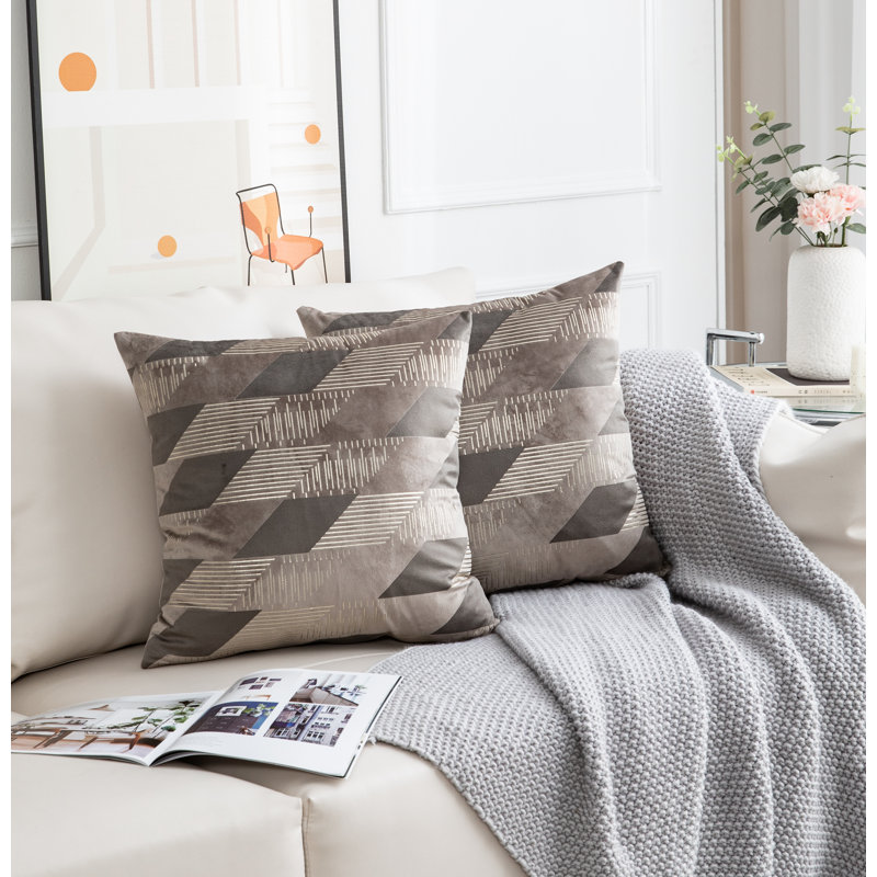 Ensemble de 2 coussins carrés à motif de diamants, Taupe