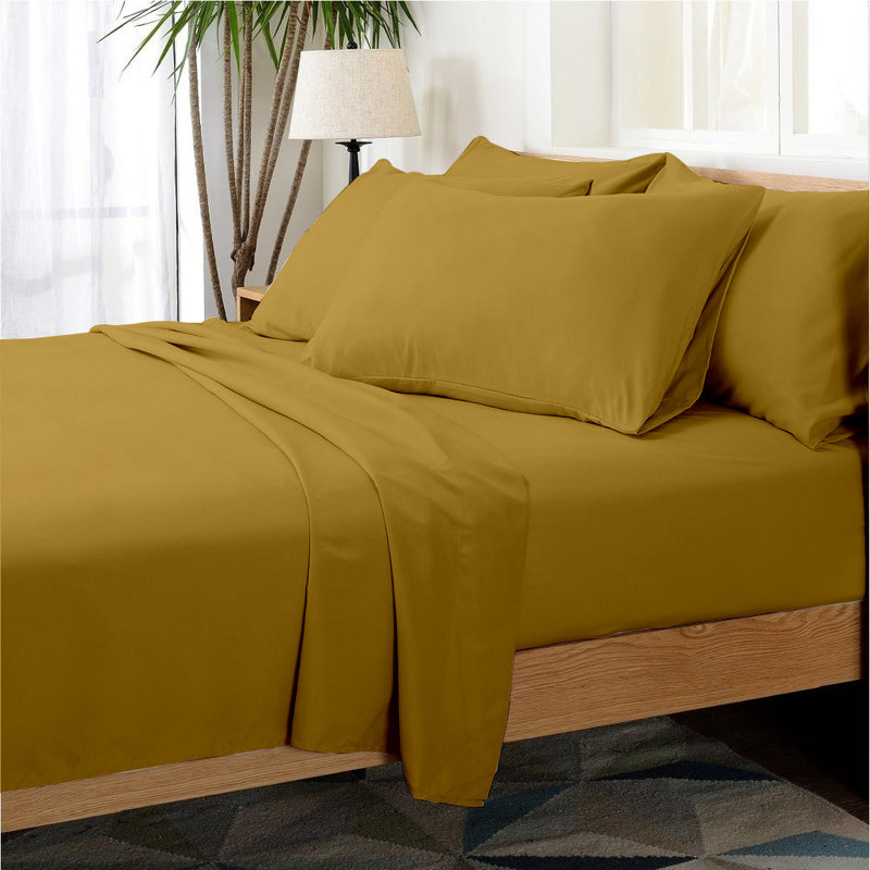 Microfiber Sheet Set, King Sheet Set + 1 Fitted Sheet + 4 Pillowcase, Gold