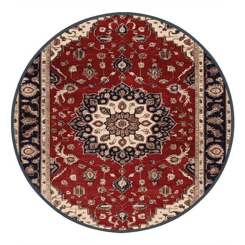 Machine Washable Persian Black Area Rug, Round 5'