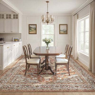 Boho Tribal Washable Vintage Oriental Area Rug for Living Room Bedroom-Red/Brown