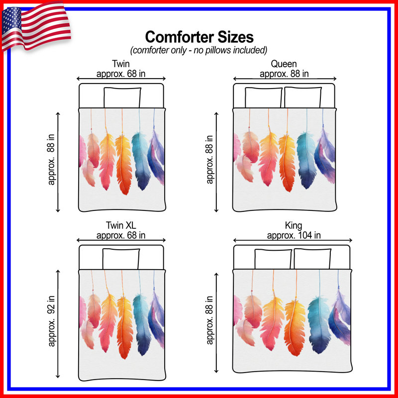 Colorful Hanging Feathers Comforter, Twin