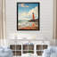Illustration de plage rétro sur une plage de phare rouge sur toile-1352551554-1352551567