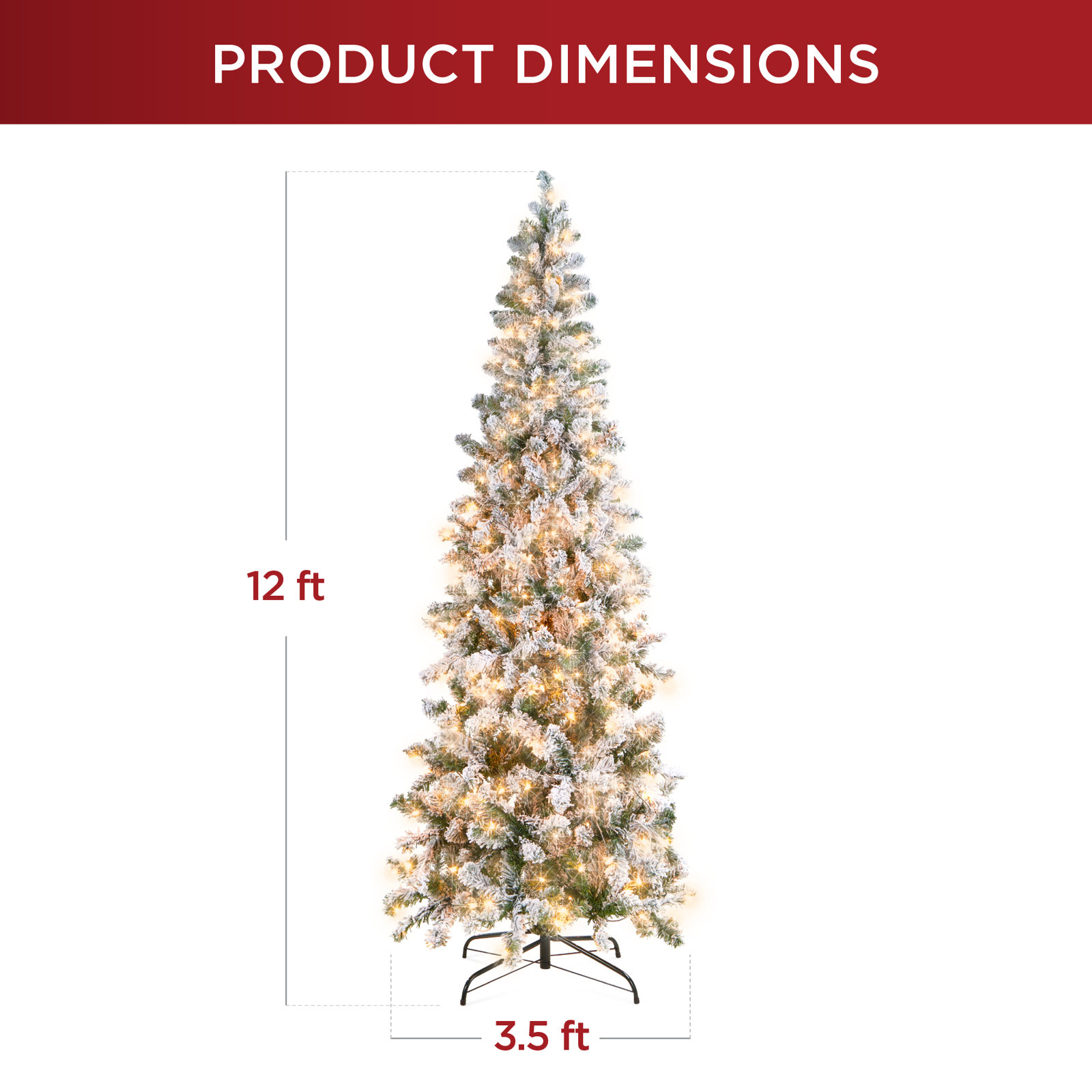Pencil Frosted 12' Pre-Lit Pine Christmas Tree, 12' H