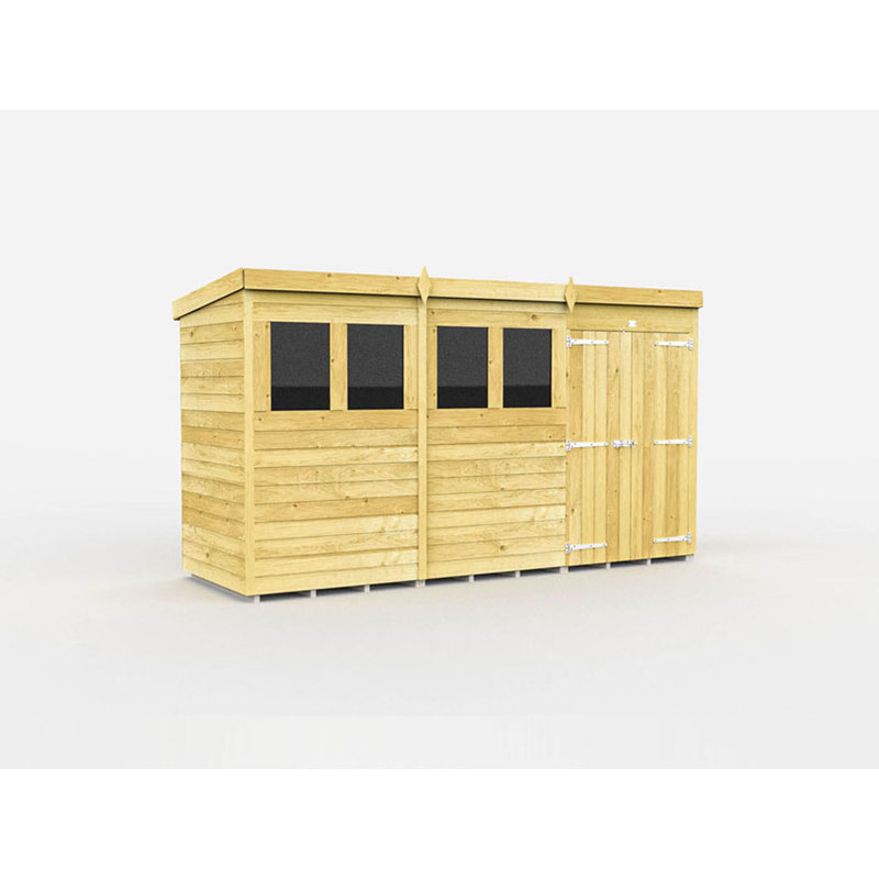 12ft x 4ft Pent Shed - Double Door with Windows