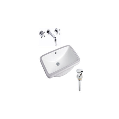 DROP Bath And Kitchen 23.6'' White Ceramic Rectangular Bathroom Sink with Faucet and Overflow