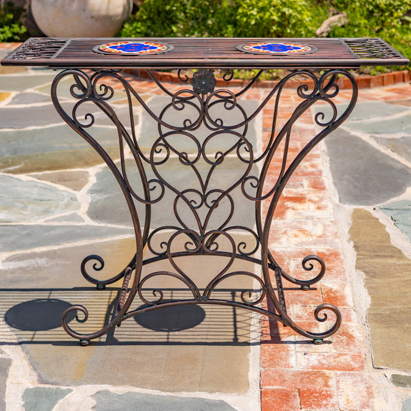 43in. Basilica Rectangular Mosaic Iron Table, Brown