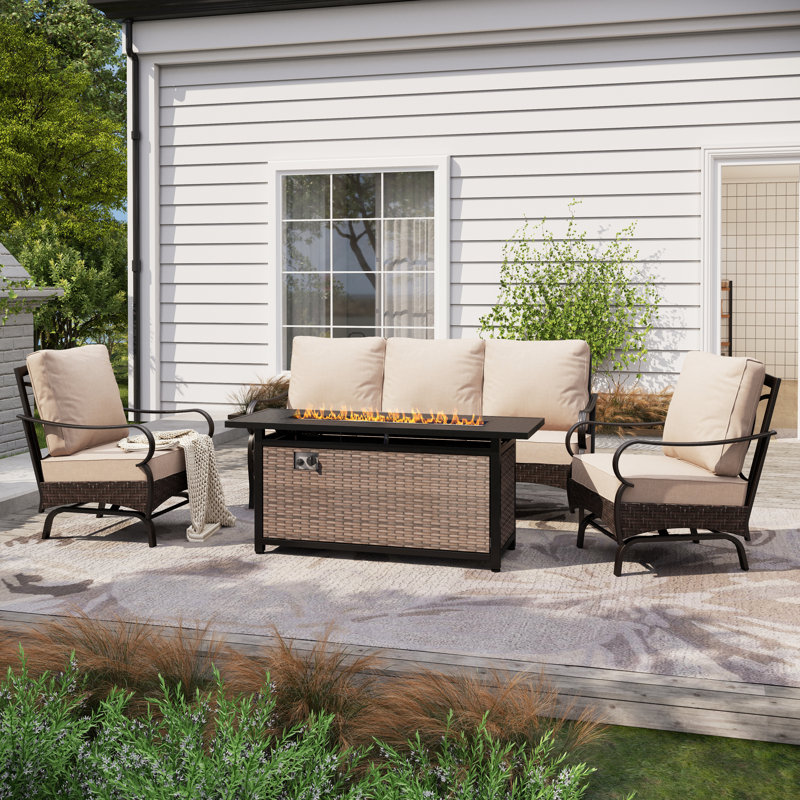 Tapasi 5-7 Person Front Porch Furniture Sets with Fire Pit Table & Rocking Lounge Chairs, No